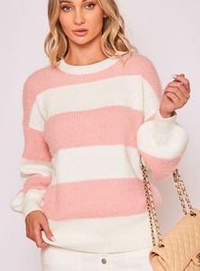 French Vogue, Pink and White, Relaxed Fit, Sweater